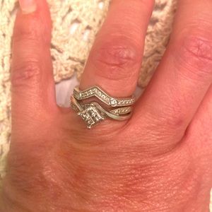 White gold 14k with diamonds wedding band set size 6